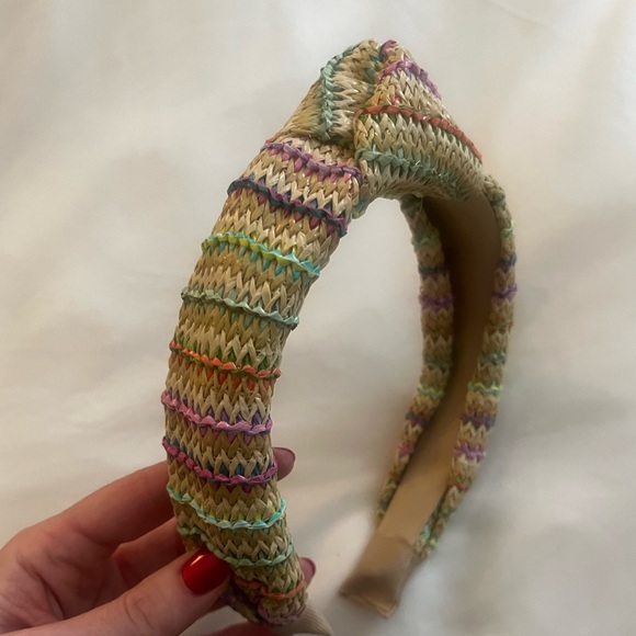 Zara Raffia Rainbow Stripes Knot Top Headband - Picture 5 of 6